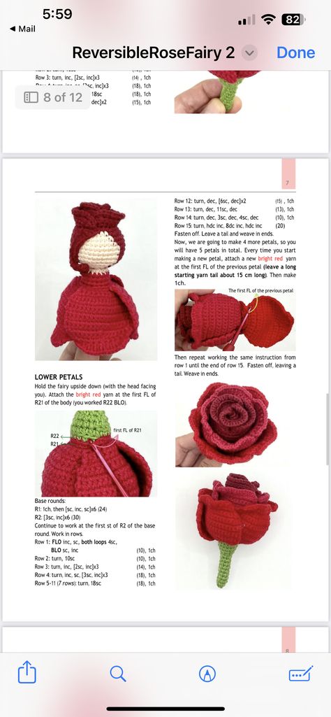 Rose Doll Crochet, Crochet Rose Fairy, Crochet Rose Doll Free Pattern, Reversible Flower Fairy Crochet Pattern Free, Reversible Rose Fairy Crochet Pattern Free, Crochet Rose Fairy Free Pattern, Crochet Flower Dolls, Reversible Rose Fairy Crochet, Crochet Reversible Flower Doll Free Pattern