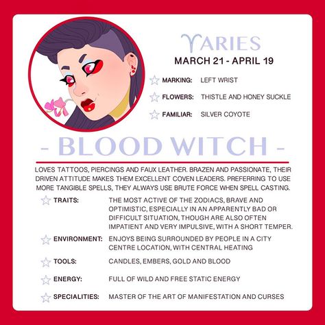 Aries Witchcraft, Aries Witch, Zodiac Witch, Blood Witch, Types Of Witches, Aries Art, Aries Zodiac Facts, Witch Things, Gemini And Virgo