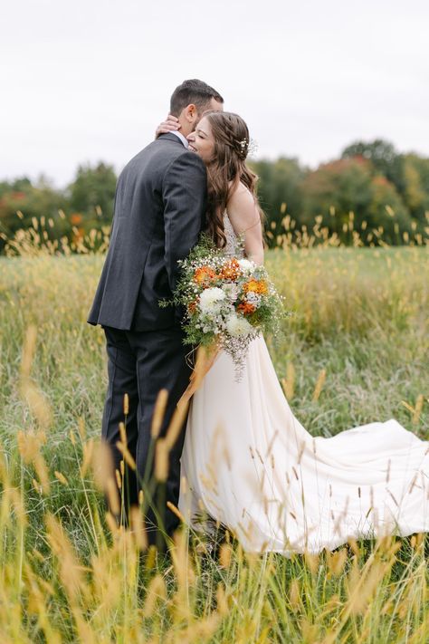 Emily and Tyler were married on a windy October day in Southwick, Massachusetts, at the Ranch Golf Club. Their venue was the perfect spot for a fall wedding in New England, with yellow barns, and a farmhouse. Don't miss the romantic bride and groom portraits in an overgrown field on the golf course! #fallwedding #ctweddingphotographer #newenglandwedding Bride And Groom Portraits, Connecticut Wedding, Romantic Bride, Wedding Inspiration Fall, Groom Portraits, October Wedding, Rustic Barn, Groom Portrait, The Ranch