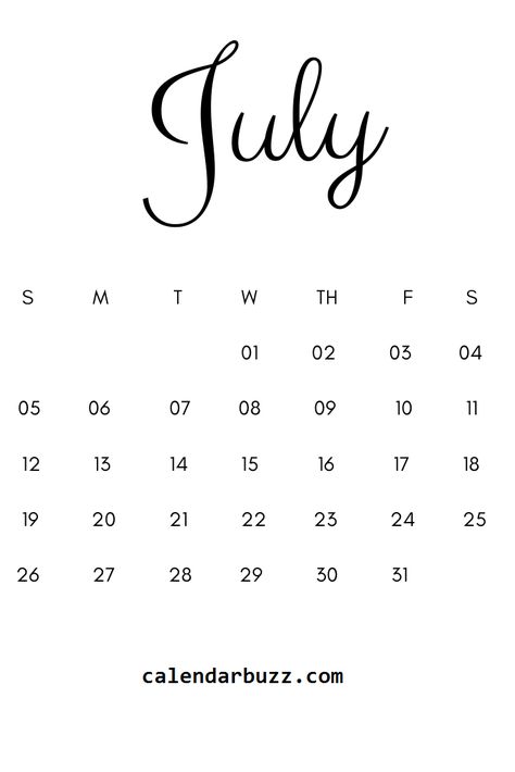 30 Printable July 2020 Calendars to Get for Free - Onedesblog July Calendar 2020, July 2020 Calendar, Printable Calendar Design, July Month, Month Ideas, July Calendar, Creative Birthday Cards, Minimalist Calendar, Instagram Photo Frame