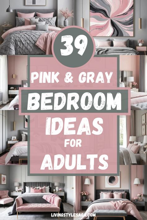 Elevate your space with 39 Sophisticated Pink and Grey Bedroom Ideas for Adults! 🌸✨ Discover chic designs that blend elegance and comfort, perfect for creating a serene and stylish retreat. From soft blush tones to modern grey accents, these ideas will transform your bedroom into the ultimate haven. #BedroomGoals #PinkAndGreyDecor #SophisticatedStyle #AdultBedroomIdeas Grey With Accent Color Bedroom, Grey Chic Bedroom, Pink Grey Navy Bedroom, Pink Grey And Cream Bedroom, Pink And Grey Master Bedrooms Decor, Pink Grey White Color Palette, Pink N Grey Bedroom, Pink Gray Bedroom Ideas, Pink And Gray Bedding