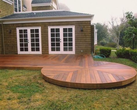 Wood Deck Designs, Curved Deck, Backyard Hammock, Backyard Seating Area, Hardwood Decking, Floating Deck, Patio Deck Designs, Backyard Garden Landscape, Deck Designs Backyard