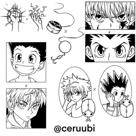 Hunter X Hunter Tattoo Ideas Killua, Gon And Killua Tattoo Ideas, Partner Tattoo Ideas, Anime Flash Art, Killua Tattoo Design, Hunter Hunter Tattoo, Anime Tattoo Flash, Hxh Tattoo Ideas, Anime Tattoo Ideas Manga