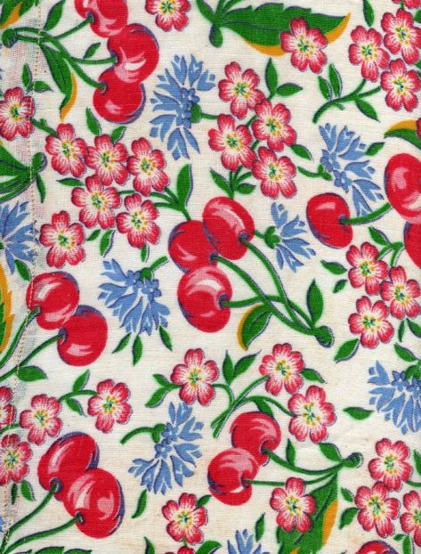 Vintage Fabric Prints, Cherry Fabric, Cherry Charm, Bachelor Buttons, Barbie Doll Clothes, Feedsack Fabric, Vintage Cherry, Fabric Diy, Woo Hoo