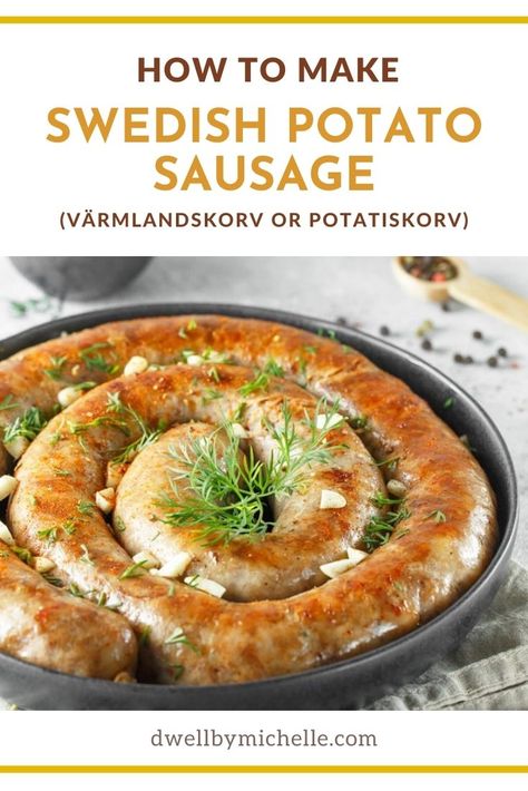 Swedish Potato Sausage (Värmlandskorv or Potatiskorv) Homemade Brats, Diy Sausage, Polish Sausage Recipes, Sausage Making Recipes, Potato Sausage, Home Made Sausage, Pork Sausage Recipes, Homemade Sausage Recipes, Sausage Making