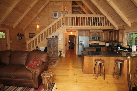 Small Log Cabin Homes Interior, Log Cabin Loft, Modern Log Cabin Interior, Two Bedroom Cabin, Log Cabin Interior Design, Great Room Addition, Cabin Homes Interior, Alaska House, Small Log Homes