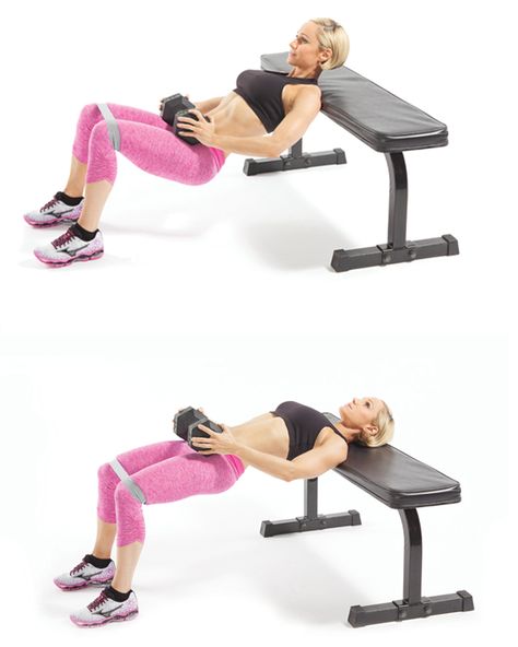 Weight Bench Leg Workout, Exercise Bench Workout, Dumbell Hip Thrust, Hip Thrust With Dumbell, Thrusters Workout, Pyramid Principle, Bench Workouts, Dumbbell Hip Thrust, Jamie Eason