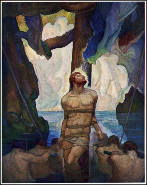 Odysseus And The Sirens, Homer Odyssey, N C Wyeth, Nc Wyeth, John Howe, The Odyssey, Greek Mythology Art, Mythology Art, Illustration Vintage