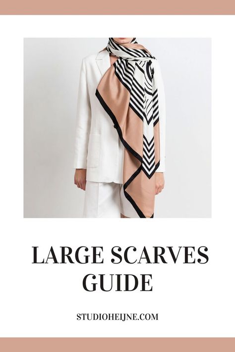 Large Rectangular Scarf Tying, Tie Large Square Scarf, How To Wear A Large Silk Scarf, How To Wear Large Square Scarf, Big Silk Scarf Outfit, Large Silk Scarf Outfit, How To Tie A Large Square Scarf, How To Wear Big Scarves, Large Scarf Tying