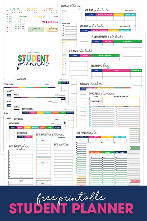 Keep your student organized this school year with the free printable Student Planner that's customizable for kids in all grades. It's completely customizable -- so it's perfect for students of any age: elementary school, junior high school, high school and college. #studentplanner #freeprintable #studentassignmentbook #printablestudentplanner School Organization Printables, School Planner Organization, School Organization College, Planner Organization College, College Printables, Student Agenda, Planer Organisation, Planning School, Homework Planner