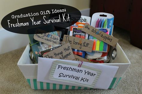 E for Emily : Freshman Year Survival Kit Freshman Year Survival Kit, Freshmen Year Survival Kit, Graduation Survival Kit, College Freshman Survival Kit, College Survival Kit, Survival Kit Gifts, School Survival Kits, Graduation Gift Ideas, Highschool Freshman