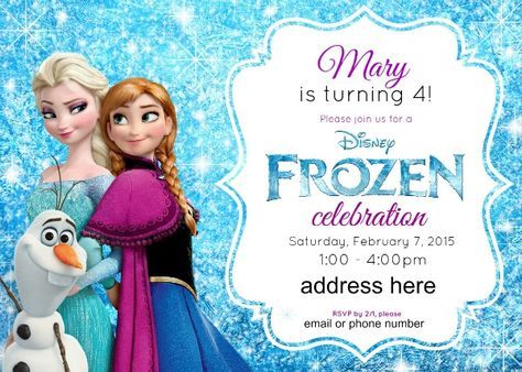 Frozen Birthday Party Ideas: Pink, Purple, Blue, and a Jumper, Too! - Honey + Lime Free Frozen Invitations, Frozen Party Invitations, Frozen Birthday Party Invites, Invitation Disney, Olaf Birthday, Bday Party Invitations, Frozen Bday Party, Frozen Invitations, Disney Frozen Birthday Party