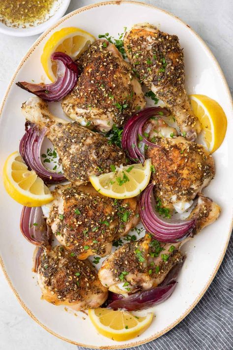 Get ready for a flavor explosion with juicy Za'atar roasted chicken drumsticks and thighs! Perfectly seasoned and irresistibly delicious. | Roasted Za'atar Chicken | Roasted Dark Meat Chicken | Easy Baked Chicken Legs | Za'atar Chicken Recipe | Lebanese Roasted Chicken | Za'atar Recipe, Roasted Chicken Drumsticks, Zaatar Chicken, Roast Chicken Drumsticks, Lebanese Chicken, Feel Good Foodie, Chicken Leg Recipes, Roasted Chicken Thighs, Za Atar