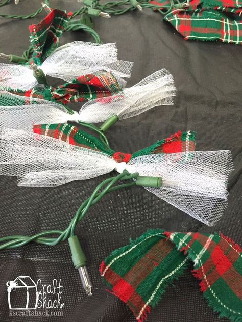 Country Christmas Crafts, Craft Shack, Lighted Garland, Christmas Lights Garland, Diy Christmas Garland, Rag Garland, String Of Lights, Fabric Garland, Country Christmas Decorations