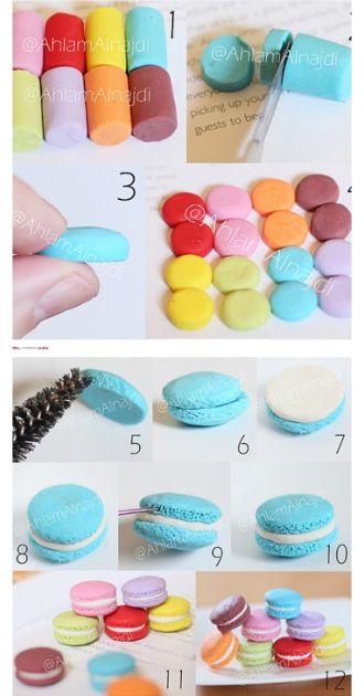 Macaroons Cute Clay Art Ideas Food, Miniature Clay Art Food, Polymore Clay Ideas Easy, Polymer Clay Macaroons, Polymer Clay Kawaii Food, Clay Food Easy, Polimery Clay Ideas, Food Props Diy, Cercei Din Lut Polimeric