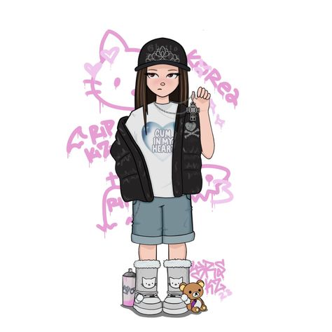 Swag Art Style Y2k Drawing, Chrome Graffiti, Sanrio Rilakkuma, Graffiti Girl, Graffiti Style Art, Comic Style Art, Feeling Pictures, Swag Cartoon, Graffiti Characters