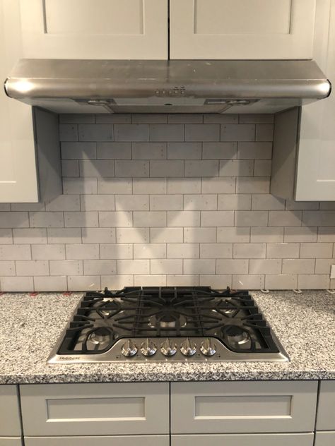 Backsplash - Emma Gray 3x6 Countertops - Luna Pearl Granite Cabinets - NKBC Pearl Gray Luna Pearl Granite Countertops, Luna Pearl Granite, Yellow Cottage, Grey Granite, Granite Counters, Grey Cabinets, Home Board, Cabinet Colors, Updated Kitchen