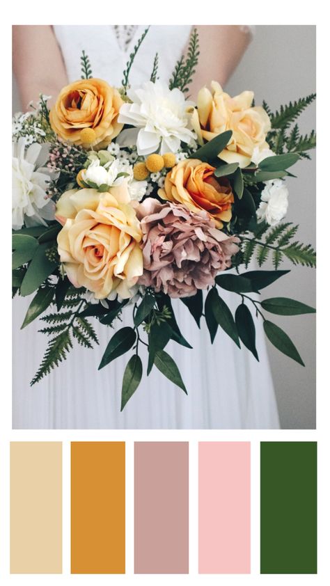 Dusty Rose And Mustard Wedding, Mustard Theme Wedding, Mustard Wedding Palette, Marigold Wedding Palette, Sage Pink Yellow Wedding, Mustard And Blush Wedding, Pink And Yellow Fall Wedding, Wedding Mustard Yellow, Mustard Yellow Color Pallete