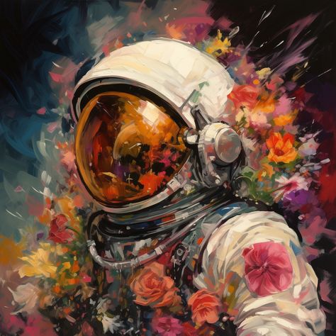 Astronaut Watercolor Painting, Universe Painting Ideas, Astronaut In Space Painting, Galaxy Art Painting Watercolor, Space Gcse Art, Space Love Art, Cool Space Paintings, Unique Portrait Art Creative, Space Artwork Painting