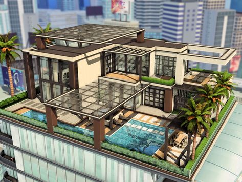 Modern Penthouse Exterior, Penthouse Exterior Design, Sims 4 Penthouse Floorplan, Sims 4 Luxury Apartment, Penthouse Floor Plan Luxury, Sims 4 Penthouse Ideas, Penthouse Sims 4, Penthouse Floorplan, Penthouse Exterior