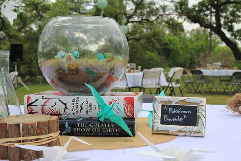 Pokemon Wedding Table Centerpiece Pokemon Wedding, Tea Ceremony Wedding, Gamer Wedding, Nerd Wedding, Wedding Plants, Earthy Wedding, Pokemon Birthday Party, Pokemon Party, August Wedding