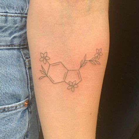 Serotonin Molecule Dopamine Molecule Tattoo, Dopamine Tattoo, Hanger Tattoo, Tattoos Cartoon, Serotonin Tattoo, Harmony Tattoo, Floral Back Tattoos, Toe Tattoos, Serotonin Molecule