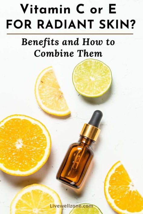 Curious about vitamin c serum vs vitamin e serums? Use this guide to learn about the benefits of vitamins C and E for skin and why they work best for together in your skin care routine. Vitamin E Oil Uses Skin Care, Vitamin E Serum, Vitamin A Serum, Benefits Of Vitamin E, Serum Benefits, Serum For Dry Skin, Brightening Skincare, Vitamin C Powder, Best Vitamin C Serum