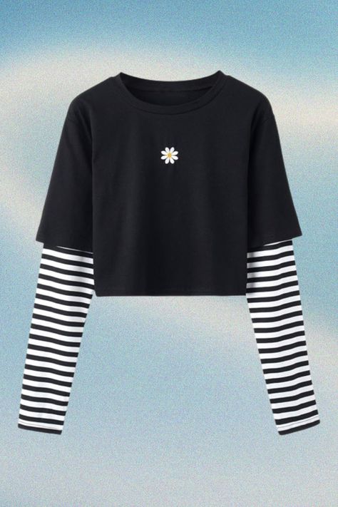 Striped round neck, long sleeve, cropped length, animal print, colorblock, casual t shirts for women. #amazon #amazonfinds #amazonbestsellers #tee #top #shirt #striped #roundneck #crewneck #longsleeve #croppedtop #colourblocking #flower #black #white Amazon Crop Tops, Crop Tops For Women, Flower Black, Top T Shirt, Long Sleeve Crop, Amazon Finds, Butterfly Print, Striped Long Sleeve, Woman Colour