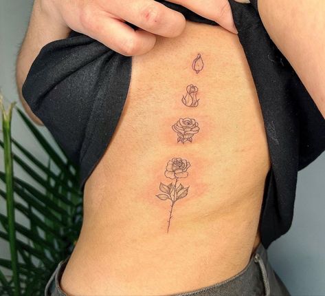 IN BLOOM Roses Blooming Tattoo, Stages Of Rose Blooming Tattoo, Blooming Flower Tattoo Stages, Rose Blooming Tattoo, Rose Spine Tattoos For Women, Blooming Rose Tattoo, Blooming Flower Tattoo, Rose Spine Tattoo, Bloom Tattoo