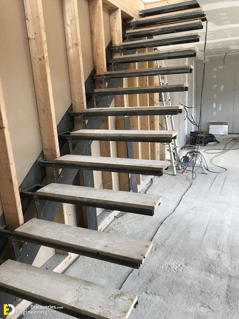 31+ Pictures Of Cantilever (Floating) Staircases Under Construction! - Engineering Discoveries Double Stairs, Stair Design Architecture, Cantilever Stairs, Nyc Home, Stair Design, Stairs Design Interior, Construction Engineering, House Staircase, Stairs Ideas