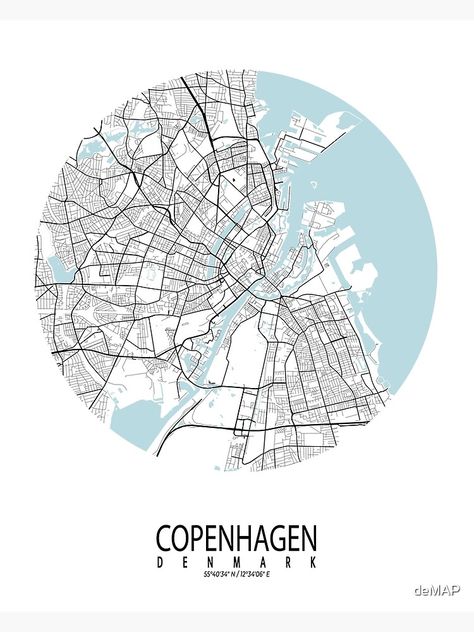 "Copenhagen City Map of Denmark - Circle" Poster by deMAP | Redbubble Map Of Denmark, Copenhagen Map, Circle Poster, Circle City, Denmark Map, Maps Aesthetic, Map Sketch, Copenhagen City, City Branding