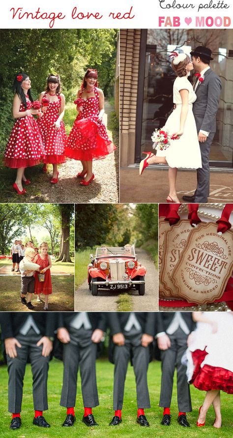 Vintage Wedding {LOVE} Red Wedding Theme | http://www.fabmood.com/vintage-wedding-love-red-wedding-theme/ 50s Wedding Theme, 50s Wedding, Rockabilly Wedding, Red Wedding Theme, Rustic Wedding Decorations, 1950s Wedding, Red Theme, Wedding Red, Wedding Vintage