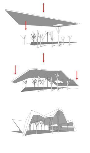 Open Pavilion Architecture, Open Pavilion, Wind Shelter, Tent Pavilion, Plan Concept Architecture, Architecture Origami, Folding Architecture, Rain Shelter, Museum Plan