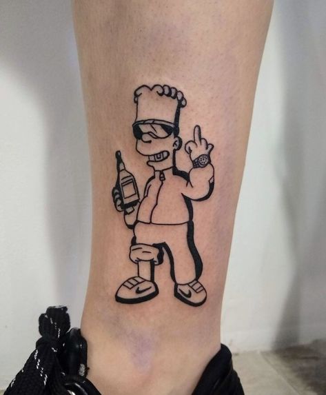 Cartoon Tattoos 90s, 90s Tattoo Flash, Bart Simpson Tattoo, Antler Tattoo, Chest Tattoo Stencils, Cartoon Tattoo Ideas, Simpsons Tattoo, Animated Shows, Nostalgic 90s