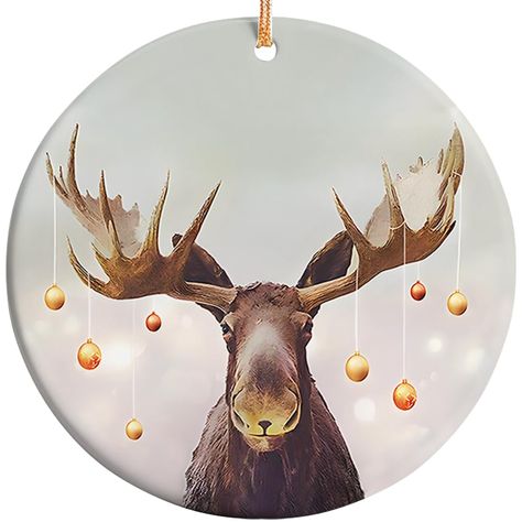 PRICES MAY VARY. High-Quality Ceramic Craftsmanship: Expertly crafted from premium ceramic, this Moose Christmas Ornament features a smooth and glossy finish, ensuring a durable and elegant addition to your holiday decor. Charming & Unique Design: Featuring an adorable moose design, this ornament brings a touch of rustic wilderness and festive cheer to your Christmas tree, making it a perfect choice for those who love nature-inspired decorations. Perfect Size for Any Display: With its ideal size Log Slice Crafts, Friends Ornaments, Winter Tree Decorations, Moose Christmas, Moose Hunting, Moose Decor, Ornaments For Christmas Tree, Ornaments For Christmas, Christmas Moose