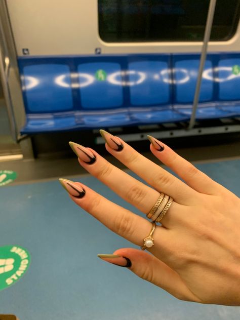 nail inspo green sage french black lines simple powerful almond coffin long gel model spiky Black Spiky Nails, Black And Sage Green Nails, Sage Green And Black Nails, Spiky Nails, Nail Inspo Green, Fab Nails, Green Sage, Black Lines, French Nails