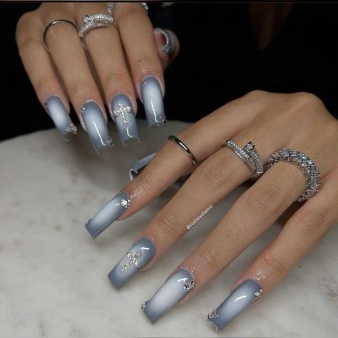 Grey Aura Nails, Blue Nails Y2k, Y2k Nails Blue, Denim Party, Professional Manicure, Nail Drills, Drip Nails, Grunge Nails, Y2k Nails