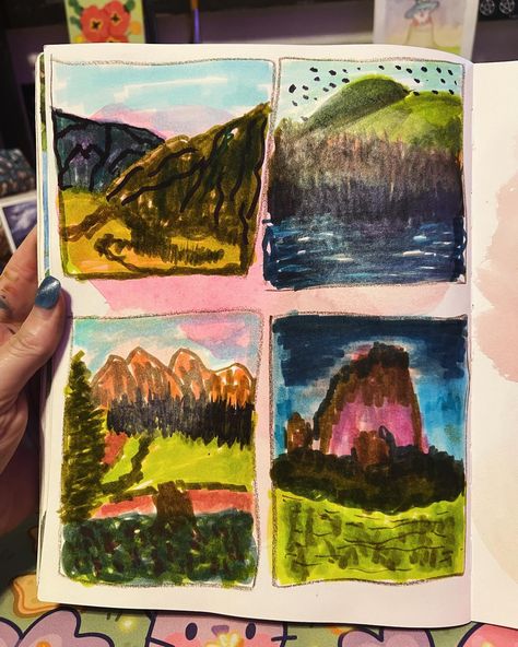 I joined my first scribble brigade last night with @sophiemcpike and it was lovely. I enjoyed creating these quick scribbly landscapes. I used #tombow markers and learned a ton about how to layer and blend them. #sketchbook #artplay #landscapsketch Tombow Marker Art, Marker Scribble, Tombow Markers, Water Color Pencil, Sketches Simple, Color Pencil, Marker Art, Art Drawings Sketches Simple, Art Drawings Sketches