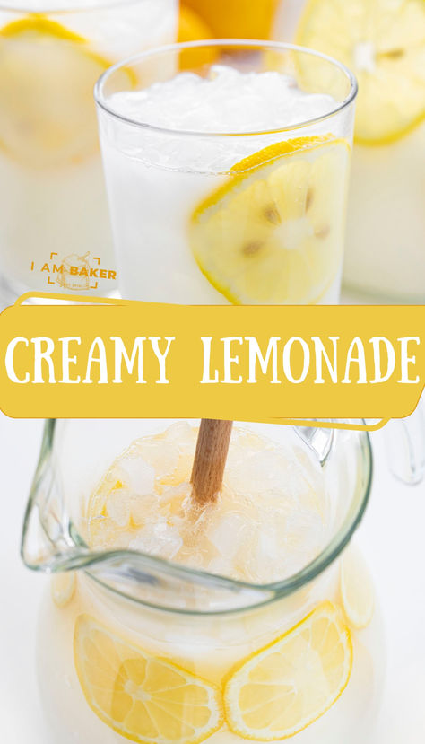 Creamy Lemonade is a sweet and tart refreshing drink made with freshly squeezed lemon juice, sweetened condensed milk, and sugar. Porch Drinks, Creamy Lemonade, Lemon Juice Recipes, Canning Tomatoes Recipes, Homemade Ginger Ale, Tomatoes Recipes, Frosted Lemonade, Easy Puddings, Tea Drink Recipes