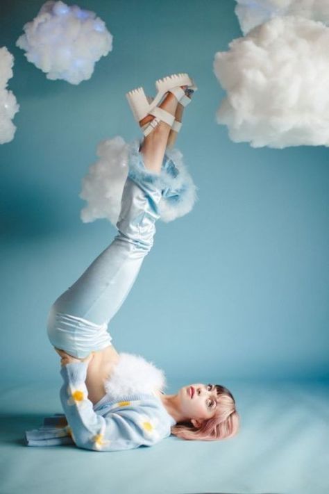 Head In The Clouds Photoshoot, Cloud Studio Photoshoot, Cloud 9 Photoshoot Ideas, Clouds Photoshoot Ideas, Cupid Editorial, Blue Themed Photoshoot, Cloud Photoshoot Ideas, Cloud Shoot, Cloud Photoshoot