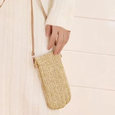 tablarosa - Woven Crossbody Phone Pouch | YesStyle Global Key Change, Envelope Pattern, Mobile Bag, Mobile Pouch, Straw Beach Bag, Lipstick Bag, Cell Phone Purse, Phone Purse, Phone Pouch