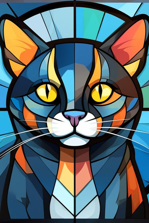 Cat Art Simple, Digital Cat Art, Art Ideas Digital, Digital Art Ideas, Abstract Cats, Modern Cat Art, Cat Pattern Wallpaper, Cat Digital Art, Digital Art Wallpaper