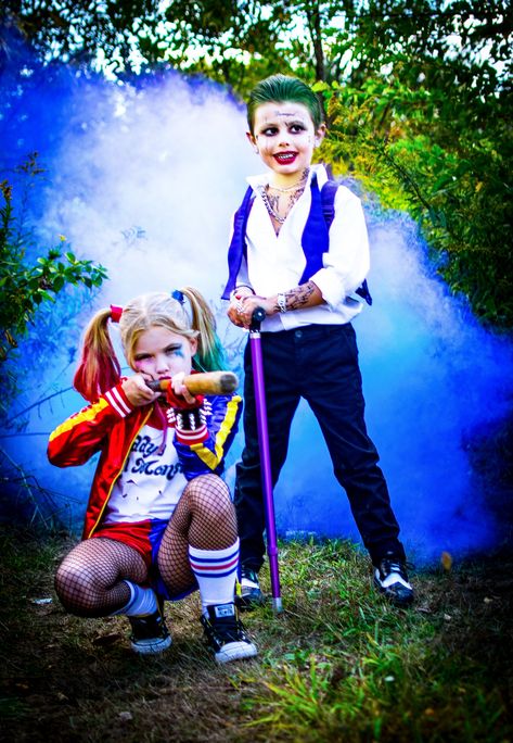 Harley Quinn Kids Costume Diy, Diy Joker Costume Kids, Diy Harley Quinn Costume For Kids, Harley Quinn Costume Kids, Kids Joker Costume, Diy Joker Costume, Girls Harley Quinn Costume, Harley Quinn Costume Diy, Joker Harley Quinn