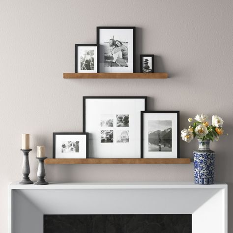 Gallery Wall Shelves, Gallery Wall Frame Set, Picture Frame Gallery, Wall Frame Set, Photo Wall Decor, Gallery Frames, Dark Furniture, Picture Frame Sets, Gallery Wall Frames