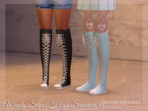 The Sims Resource - Wendy Super High Sneakers v1 Sims 4 Cc Knee High Converse, Sims 4 Knee High Converse, Sims 4 Cc Converse, Sims 4 Converse, Sims Shoes, Knee High Sneakers, Workout Bodysuit, Knee High Converse, Converse Boots