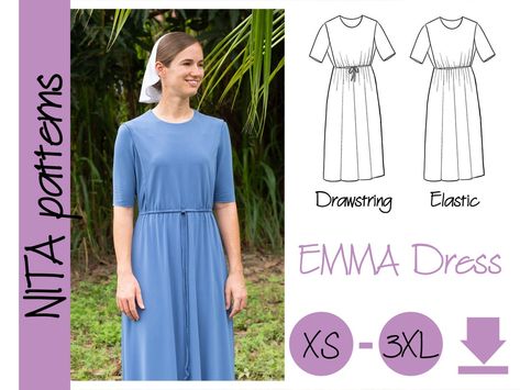 Emma Drawstring Waist Dress Pattern Women's Modest Cape - Etsy Drawstring Dress Pattern, Nursing Dress Pattern, Cape Dress Pattern, Modest Dress Outfits, House Dress Pattern, Modest Dress Patterns, Amish Dress, Mennonite Dress, Sewing Dresses For Women