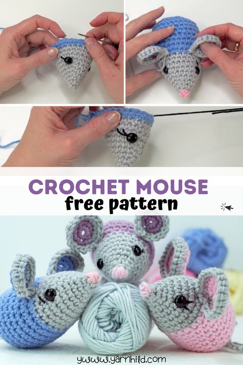 Crochet Mouse Toy For Cat, Crochet Mouse Ornament, Crocheted Mouse Free Pattern, Mouse Pattern Crochet, Amigurumi Mouse Pattern, Crochet Christmas Mouse Free Pattern, Crochet Mice Free Pattern, Crochet Christmas Mouse, Mouse Crochet Pattern Free