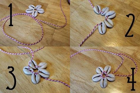 Seashell Necklace Diy, Flower Necklace Diy, Shell Necklace Diy, Jewelry To Sell, Anklets Diy, Cowrie Shell Jewelry, Diy Jewelry To Sell, Shells Diy, Diy Collier