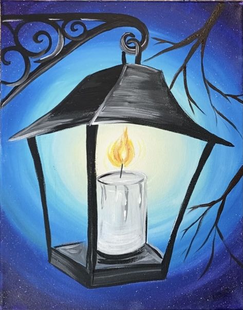 Lantern Painting - Fall Night - Step By Step Acrylic Tutorial Online Rocks Aesthetic, Canvas Painting Aesthetic, Lantern Drawing, Painted Lanterns, Stone Paintings, Lantern Painting, Sharpie Drawings, Cute Easy Paintings, Fall Lantern