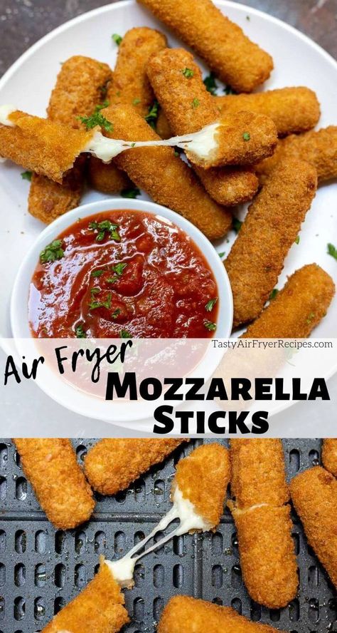 Frozen Mozzarella Sticks, Air Fryer Mozzarella Sticks, Fried Mozzarella Sticks, Air Fryer Mozzarella, Fried Mozzarella, New Air Fryer Recipes, Air Fryer Recipes Snacks, Air Fried Food, Air Fryer Oven Recipes